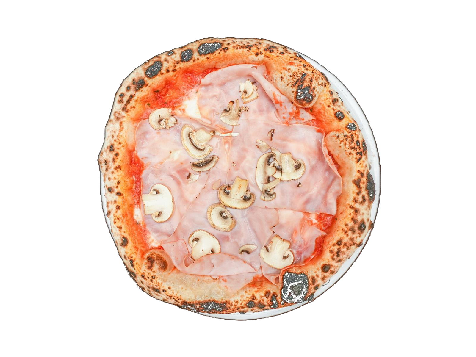 Weiße neapolitanische Pizza ohne Tomatensauce mit Champignons