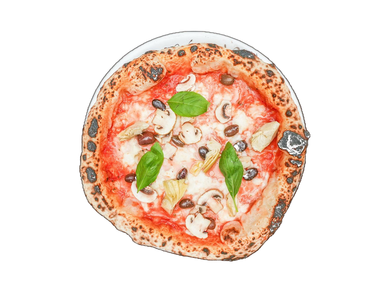 Neapolitanische Pizza mit rohem Schinken, Rucola und Parmesan