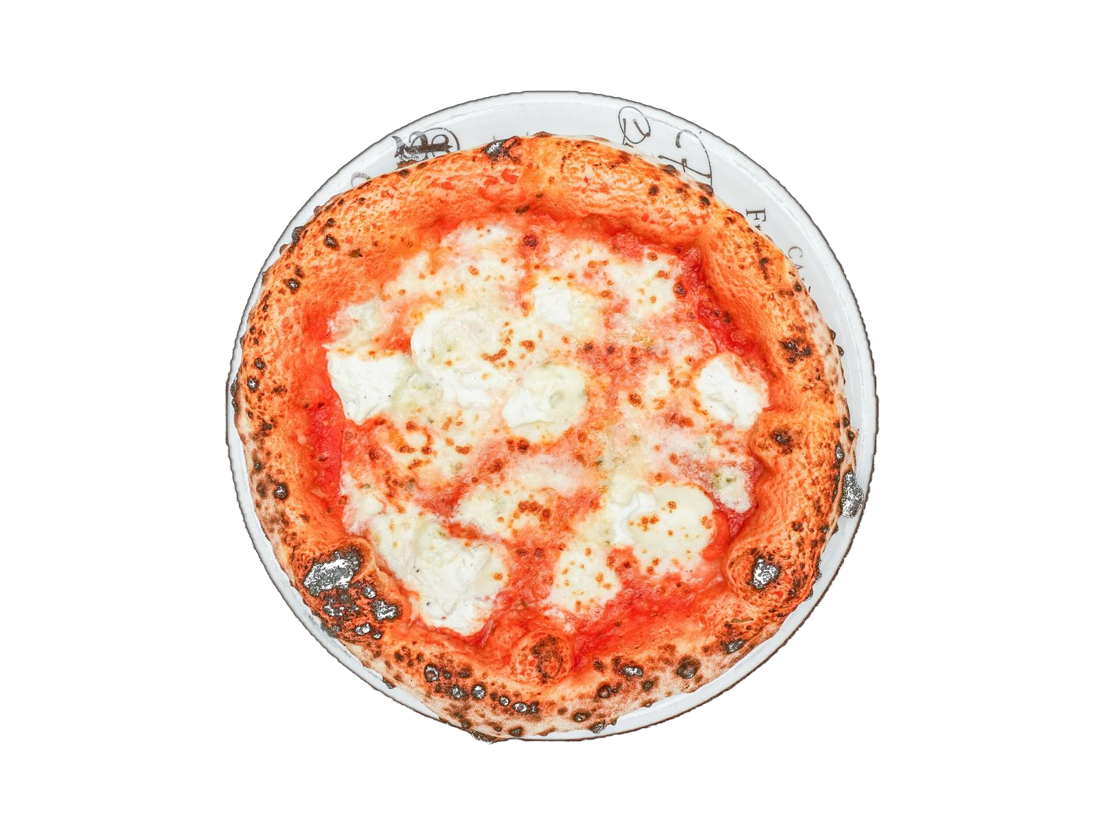 Neapolitanische Pizza mit Tomate, Mozzarella und Basilikum, frisch aus dem Steinofen