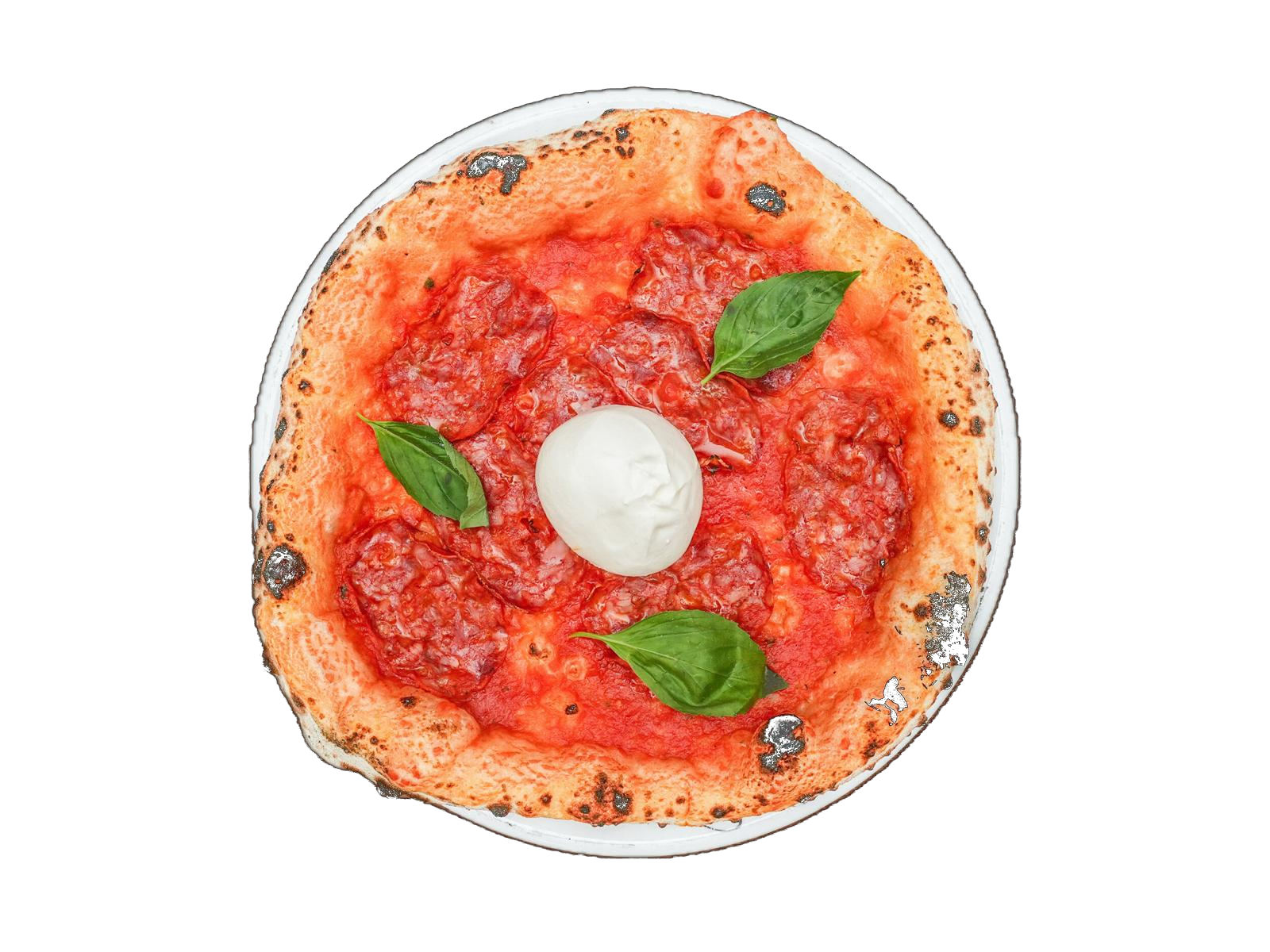 Neapolitanische Pizza mit scharfer Salami und Mozzarella